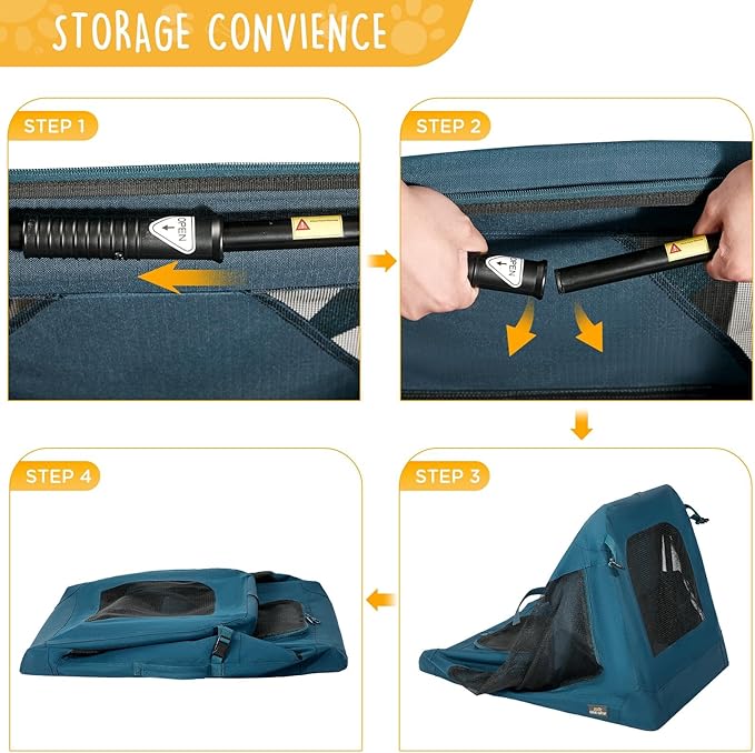 36 Inch Collapsible Soft Large Dog Crate, 3 Door Portable Dog Crates for Large Dogs, Soft Sided Dog Kennel with Chew Proof Mesh Windows, Dog House Indoor & Outdoor, Travel Dog Crate