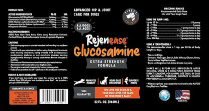 Rejenease Liquid Glucosamine for Dogs with Chondroitin, MSM & Hyaluronic Acid  Finest For Pets Hip & Joint Supplement for Dog Joint Support, Mobility, Stiffness & Pain Relief (32 oz, Made in USA)