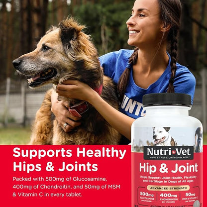Nutri-Vet Advanced Strength Hip & Joint Chewable Dog Supplements - Formulated with Glucosamine & Chondroitin to Support Dog Cartilage & Mobility - 150 Tablets