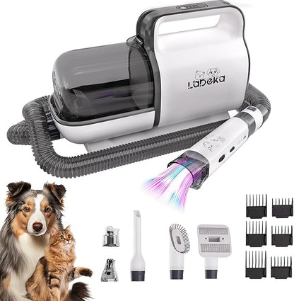 6-in-1 Pet Grooming Kit with Vacuum Brush | Low Noise Deshedding Tool, Dog Hair Clippers & Scissors | Shedding Control for Dogs Cats Clean up