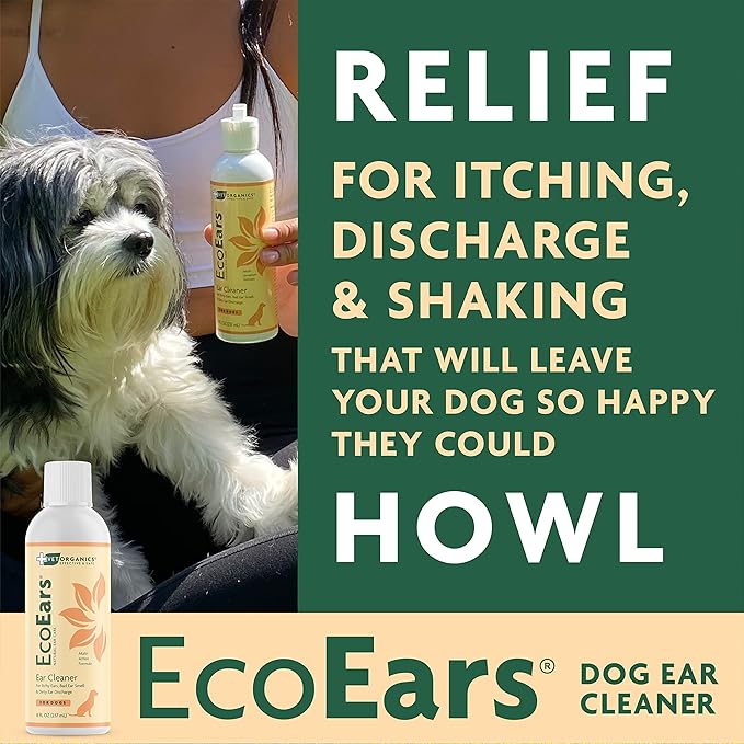 EcoEars Dog Ear Cleaner Solution–8 Oz. Natural Dog Ear Multi-Action Formula for Large or Small Canines – Ear Drops to Alleviate Itchy Ears, Shaking, & Otic Discharge–Puppy Supplies by Vet Organics 2pk
