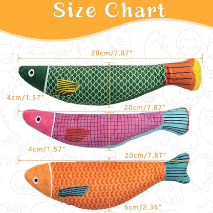 Soft Catnip Toys Fish, 3 Pack Bell Sound Cat Toys, Interesting Indoor Cat Kicker Toys, Durable and Highly Interactive Catnip Toys (Saury Fish)