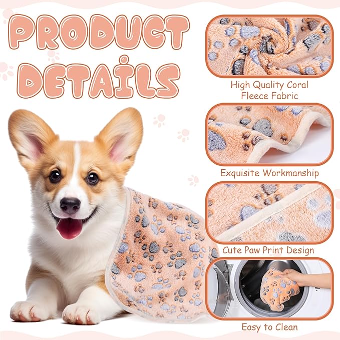 Chumia 40 Pcs Blankets Soft Fluffy Fleece Washable Pet Dog Sleep mat Paw Print Pattern Fleece Blankets for Pets Throw Warm Bed Mat for Dog Puppy Cat(24 x 16 Inch,Brown)