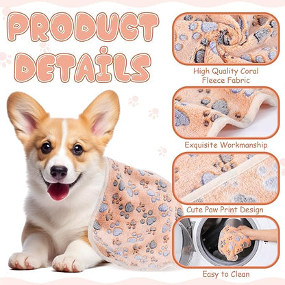 Chumia 40 Pcs Blankets Soft Fluffy Fleece Washable Pet Dog Sleep mat Paw Print Pattern Fleece Blankets for Pets Throw Warm Bed Mat for Dog Puppy Cat(24 x 16 Inch,Brown)