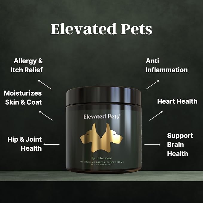 Ultra-Healthy Omega 3 Fish Oil Treats w/MSM, Glucosamine, Chondroitin, EPA/DHA for Dogs: Elevated Pets Fish Oil, Turmeric & Joint Supplement + Allergy Chews - Ultimate Dog Vitamin Supplement