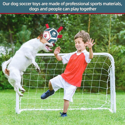 QDAN Dog Toys Soccer Ball with Straps, Outdoor Interactive Dog Toys for Tug of War, Puppy Birthday Gifts, Dog Tug Toy, Dog Water Toy, Durable Dog Balls for Small Dogs - Blue&Red（5 Inch）