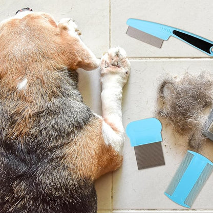 3 Pack Flea & Lice Combs for Dogs, Cats & Small Pets - Grooming Tool for Eye Tear Stains