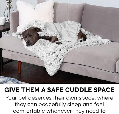 Furhaven Waterproof Throw Blanket for Dogs & Indoor Cats, Washable - Shaggy Plush Calming Long Faux Fur & Velvet Dog Blanket - Mist Gray, Small