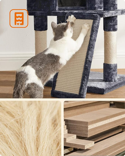 Feandrea Cat Tower, Cat Tree for Indoor Cats, 45.3-Inch Cat Condo with Scratching Post, Ramp, Perch, Spacious Cat Cave, for Kittens, Elderly Cats, Adult Cats, Small Space, Smoky Gray UPCT141G01