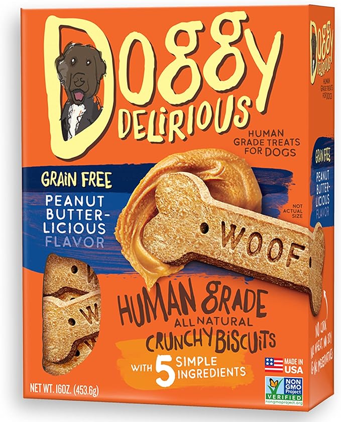 Crunchy Dog Treats  for All Pet Sizes, Breeds  All-Natural Puppy Treat  100% Human-Grade  Delicious Pet Treat Bones, Snacks for Dogs  Grain-Free Peanut Butter, 16 Oz