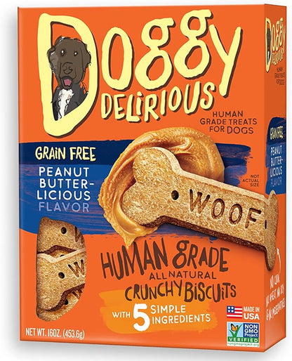 Crunchy Dog Treats  for All Pet Sizes, Breeds  All-Natural Puppy Treat  100% Human-Grade  Delicious Pet Treat Bones, Snacks for Dogs  Grain-Free Peanut Butter, 16 Oz