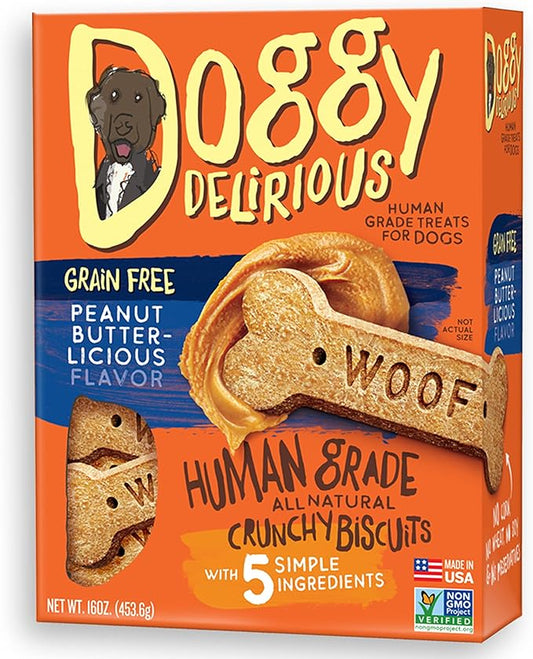 Crunchy Dog Treats  for All Pet Sizes, Breeds  All-Natural Puppy Treat  100% Human-Grade  Delicious Pet Treat Bones, Snacks for Dogs  Grain-Free Peanut Butter, 16 Oz