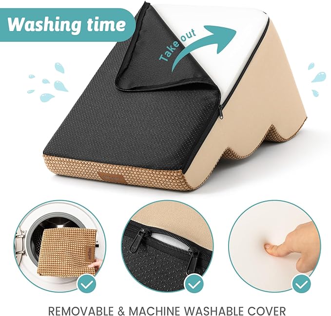 Dog Stairs for Small Dogs 19.7" H, Pet Step with Leakproof Cover, High Density Foam Cat Ramp for Bed, Couch or Sofa, Lightweight, Durable, Comfort, 15.7x28.3x19.7 inch, 4 Tiers, Light Brown