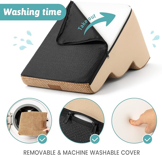 Dog Stairs for Small Dogs, Curved Pet Step with Leakproof Cover, High Density Foam Cat Ramp for Bed or Sofa, Lightweight, Durable, Comfort, 15.7x22.4x15.7 inch, 3 Tiers, Light Brown