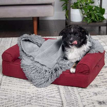 Furhaven Waterproof Throw Blanket for Dogs & Indoor Cats, Washable - Shaggy Plush Calming Long Faux Fur & Velvet Dog Blanket - Gray, Small