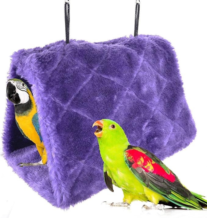 Winter Warm Bird Nest House Shed Hut Hanging Hammock Finch Cage Plush Fluffy Birds Hut Hideaway for Hamster Parrot Macaw Budgies Eclectus Parakeet Cockatiels Cockatoo Lovebird (M, Purple)