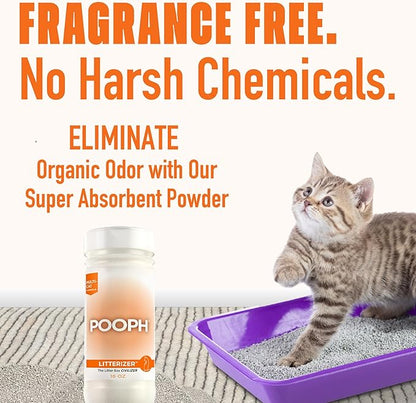 POOPH® LITTERIZER™ – The Litter Box Civilizer Helps Cut Litter Cost in Half Eliminates Organic Odor On-Contact Absorbs And Helps Keep Litter Dry NO Fragrance NO Harsh Chemicals Safe Effective