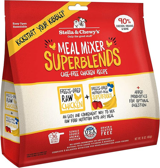 Stella & Chewy's Freeze Dried Raw Cage-Free Chicken Meal Mixers  SuperBlends Dog Food Topper  Grain Free, Protein Rich Recipe  16 oz Bag