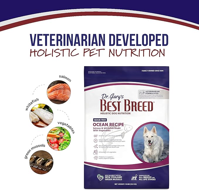 Best Breed Dr. Gary's Grain Free Ocean Recipe Slow-Cooked in USA, Natural Dry Dog Food for All Breeds and Sizes, 4lbs.
