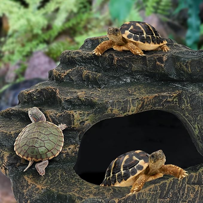 Reptile Tank Accessories, Turtle Tank Accessories, Fish Tank Accessories, Perfect Large Reptile Hide, Aquarium Decor, Professional Turtle Basking Platform (Antique)