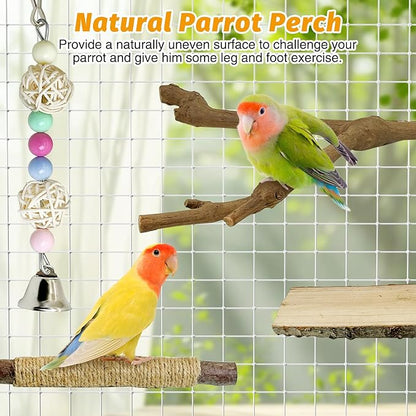kathson 5pcs Natural Parrot Perch for Cage Wooden Bird Perches Grape Bird Stick Parakeet Climbing Standing Branches Toy Chewable Cage Accessories for Small Budgies Cockatiels Lovebirds