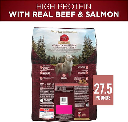 Purina ONE Natural High Protein Dry Dog Food Dry True Instinct with Real Beef and Salmon With Bone Broth and Added Vitamins, Minerals and Nutrients - 27.5 lb. Bag