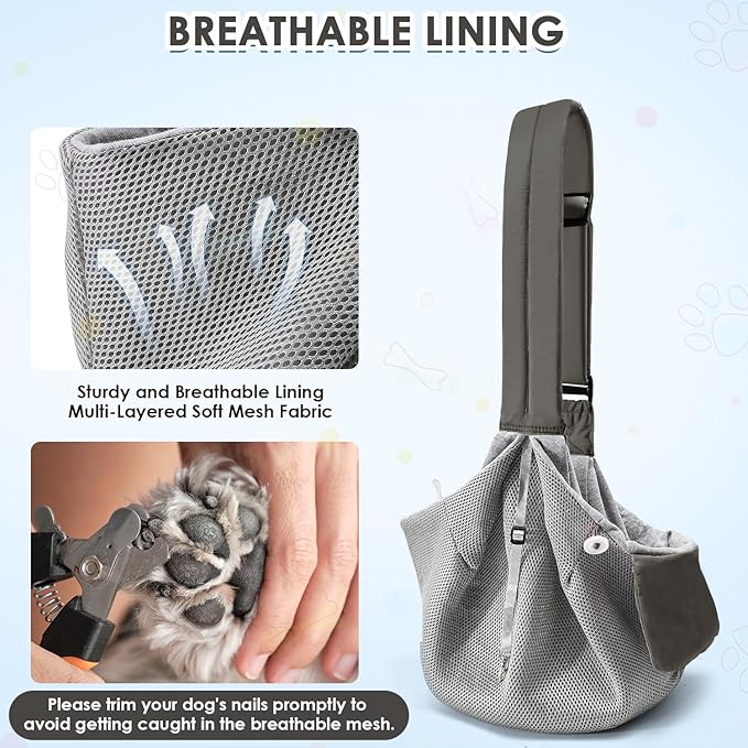 SlowTon Dog Carrier Sling - Puppy Carrier with Window and Storage Pocket Fits up to 12lbs, Dog Sling with Thick Adjustable Shoulder Strap and Safety Leash, Pet Carrier Bag for Small Dogs Cats(Grey S)
