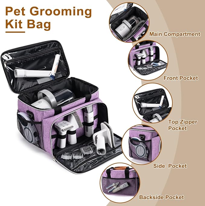 Dog Grooming Vacuum Bag, Pet Grooming Kit Bag Perfect for Dog Hair Vacuum & Grooming Tool Kit Accessories- Purple