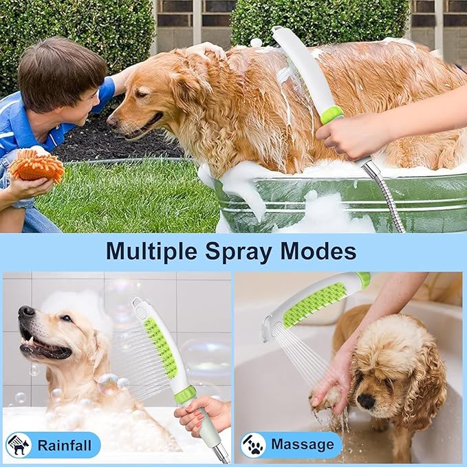 Dog Shower Attachment, Rubber Dog Grooming Bath Brush for Long & Short Haired Dogs and Cats, Pet Hair Scrubber For Washing, Deshedding, Massage