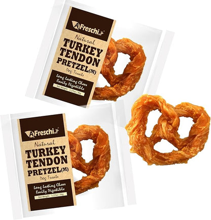 Afreschi Turkey Tendon for Dogs, Dog Treats for Signature Series, All Natural Human Grade Puppy Chew, Rawhide Alternative, 20 Units/Box Pretzel (Medium)