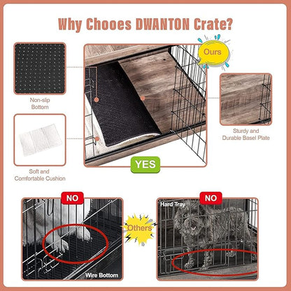 DWANTON Dog Crate Furniture with Cushion, Large Wooden Dog Crate with Double Doors, Dog Furniture, Indoor Dog Kennel, Dog House, Large, 38.5" L, Greige