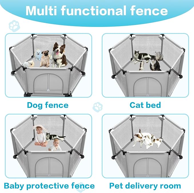 50x25.5 Inches Puppy Playpen with Gate, Dog Playpen for Puppies, Dog Fence Pet Playpen for Indoor & Outdoor, Sturdy Safety Dog Pen with Thickened Fabric