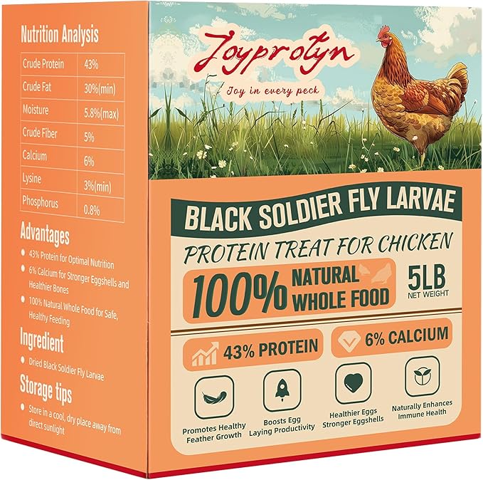 5LB Non-GMO Dried Black Soldier Fly Larvae for Chicken  85X More Calcium Grubs Than Mealworms for Strong Eggshells & Healthy Growth - High Protein for Chickens, Birds, Ducks, Geese & Pets