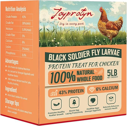 5LB Non-GMO Dried Black Soldier Fly Larvae for Chicken  85X More Calcium Grubs Than Mealworms for Strong Eggshells & Healthy Growth - High Protein for Chickens, Birds, Ducks, Geese & Pets