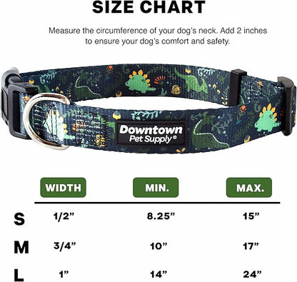 Downtown Pet Supply - Best, Cute & Fancy Dog Collar - Lightweight Adjustable Dog Collar with Quick Buckle & D-Ring - Hand Wash Safe - Dino - M - Medium Dog Collar