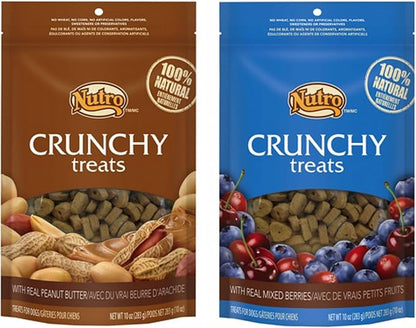 Nutro Crunchy Dog Treats 2 Flavor Variety Bundle: (1) Nutro Crunchy Dog Treats with Real Peanut Butter and (1) Nutro Crunchy Dog Treats with Real Mixed Berries, 10 Ounces Each (2 Bags Total)