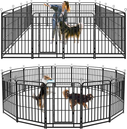 Dog Playpen Outdoor 16 Panels Heavy Duty Dog Fence 40" Height with Thick Pipe Anti-Rust with Doors Portable for RV Camping Yard, Total 36FT, 103 Sq.ft, Snowy Black
