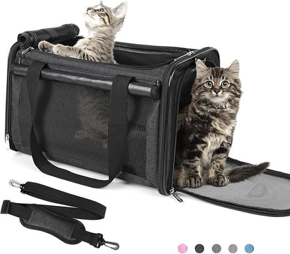 YUDODO 25 lbs Lightproof Pet Carriers Airline Approved Dog Cat Travel Soft Sided Carrier Reflective Mesh Safe Pet Cat Carrier Foldable Portable Small Animal Rabbit Puppy Cat Carrier (Large, Black)