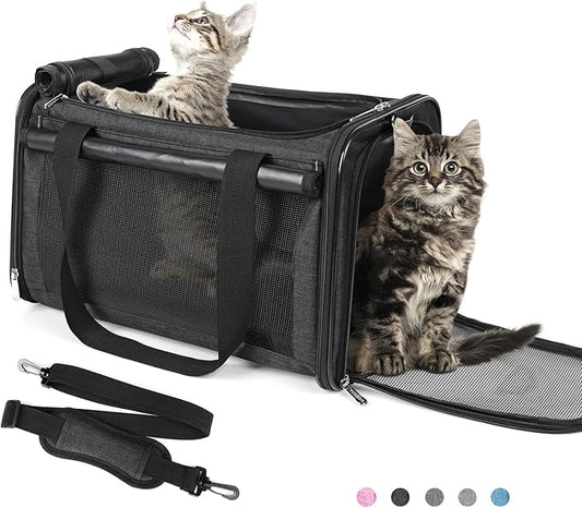 YUDODO 25 lbs Lightproof Pet Carriers Airline Approved Dog Cat Travel Soft Sided Carrier Reflective Mesh Safe Pet Cat Carrier Foldable Portable Small Animal Rabbit Puppy Cat Carrier (Large, Black)