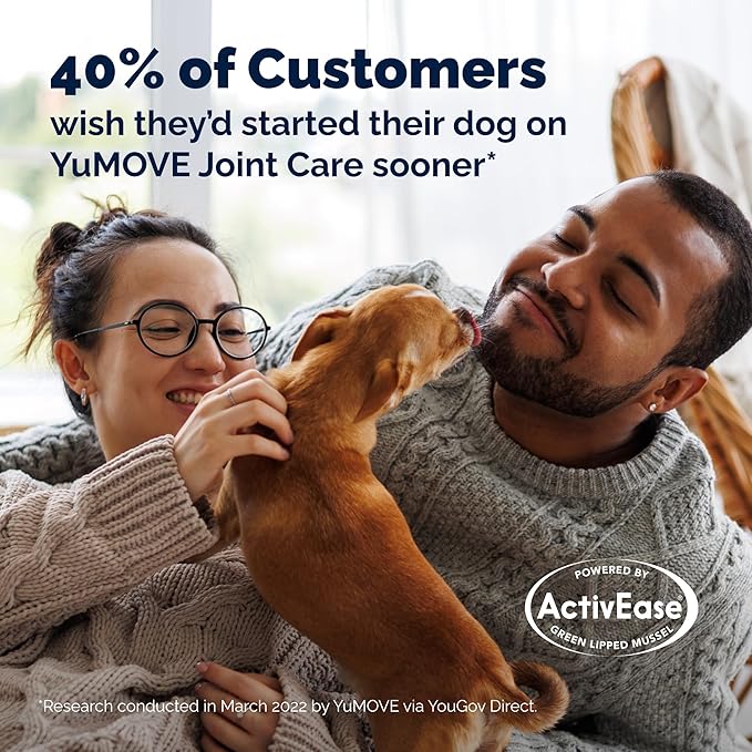 YuMOVE Hip & Joint Supplement for Dogs with Glucosamine, Hyaluronic Acid, Green Lipped Mussel & Omega 3 Joint Supplement - Regular or Advanced Strength (120ct, Chewable Tablets)