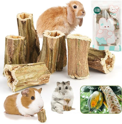 Abizoo Natural Bunny Chew Toys,6 Pcs Organic Papaya Wood Sticks Chew Toys for Rabbit,Hamster,Guinea Pig,Chinchilla,Gerbil,Rat Healthy Chews Teeth Grinding Treats, Squirrel Molar Snack