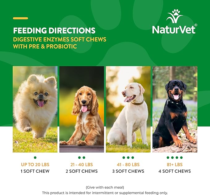NaturVet  Digestive Enzymes - Plus Probiotics & Prebiotics  Helps Support Diet Change & A Healthy Digestive Tract  for Dogs & Cats (Soft Chews, 120 Count)