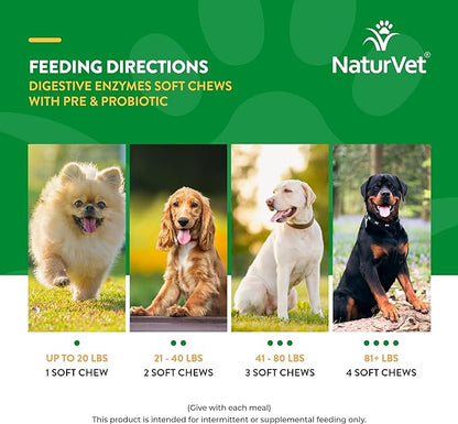 NaturVet  Digestive Enzymes - Plus Probiotics & Prebiotics  Helps Support Diet Change & A Healthy Digestive Tract  for Dogs (Soft Chews, 70 Count)