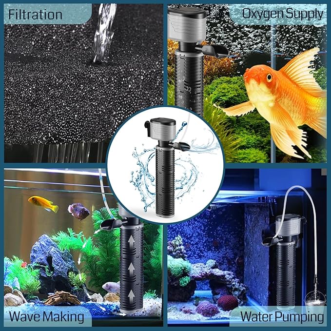 SainSmart XpertMatic 45W Aquarium Filter, Submersible Fish Tank Filter Water Pump for Up to 220 Gallon Fish Tank, 3 Stages 792 GPH Biochemical Sponge Filter, for Aquarium Filtration/Oxygenation