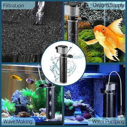 SainSmart XpertMatic 45W Aquarium Filter, Submersible Fish Tank Filter Water Pump for Up to 220 Gallon Fish Tank, 3 Stages 792 GPH Biochemical Sponge Filter, for Aquarium Filtration/Oxygenation