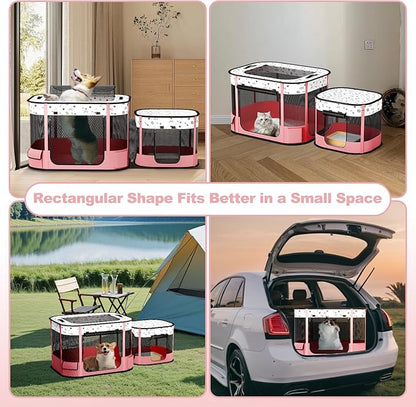 Portable Cat Playpen, 8-Rod Reinforced Kitten Dog Playpens, Foldable Play Pen for Indoor Cats Enclosed Pet Puppy Doggy Outdoor, Collapsible Tent Kennel Cage, Pink