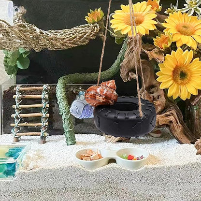 Hermit Crab Tire Swing Toy, Hermit Crab Climbing Toy, Reptile Tank Aquarium Decoration Accessory, Suitable for Small to Medium Sized Hermit Crabs Frog, 3.7 Inches in Diameter