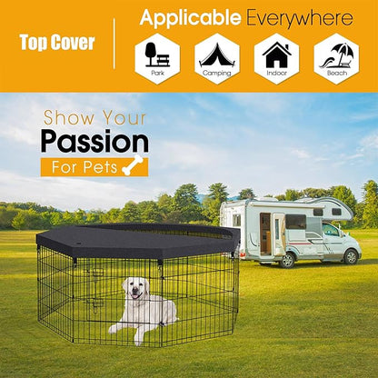 Dog Pen Pet Playpen Dog Fence Cover Indoor Foldable Metal Wire Exercise Puppy Play Yard Pet Enclosure Cover Outdoor (Only Top Cover, Playpen Not Included)