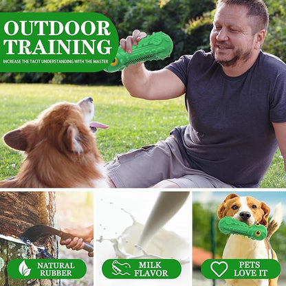 Dog Squeaky Toys for Aggressive Chewers, Dog Chew Toys for Large Medium Breed Dog, Dog Toys, Tough Durable Dogs Toys with Natural Rubber (Green)