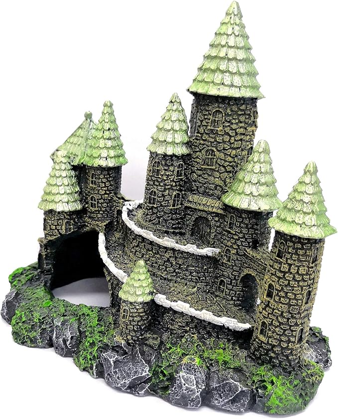 M2cbridge Aquarium Decor Castle Shipwreck Ornament Underwater Landscape(Green Castle)